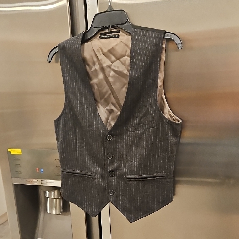 CLUB MONACO Gilet Vest - Wool Cashmere Blend Grey Pinstripe Small
